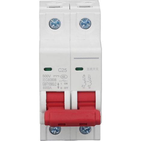 Disjoncteur DC 2P 25A 500V, pouvoir de coupure 6000A, rail DIN, protection photovoltaïque, interrupteur d'air pour installation solaire (1/5)