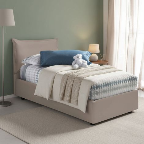 Talamo Italia Cama individual Livia, Cama contenedor con tapizado en ecopiel, 100% Made in Italy, Apertura lateral, adecuado para colchón 80x190 cm, Tórtola, con embalaje reforzado (1/5)