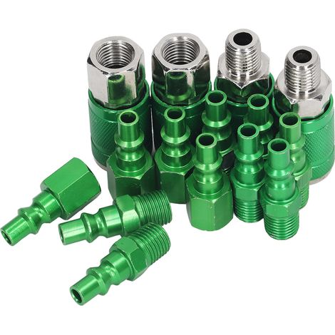 GARRYFIZH Kit de 4 raccords pneumatiques universels et 10 bouchons I/M en alliage d'aluminium, filetage NPT 1/4", ARO. (1/5)