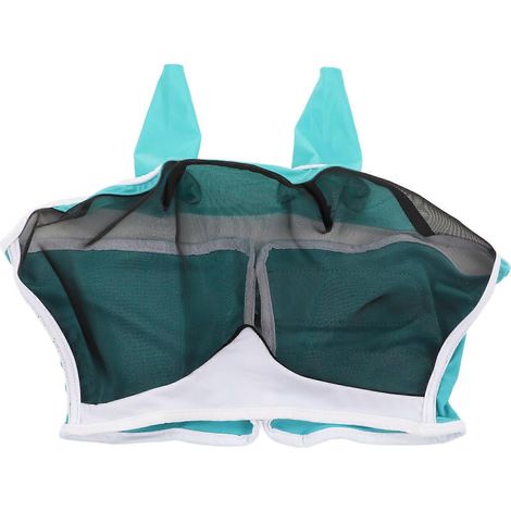 Masque anti-mouches pour chevaux 2024Mesh, élastique, protection UV, amovible et respirant, avec oreilles intégrées, bleu-vert, taille S (1/5)