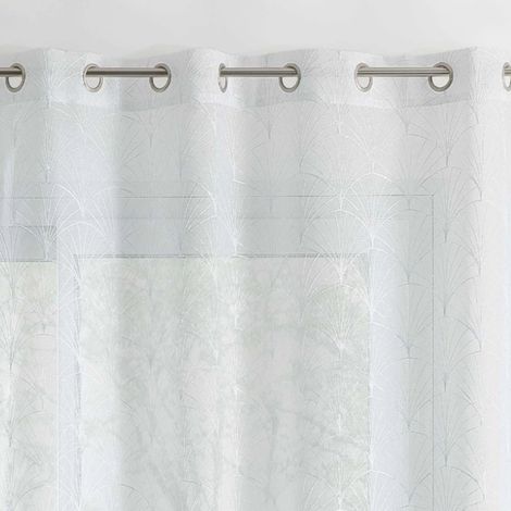 Atmosphera – Voilage tamisant brodé 140x240 cm – 100% polyester blanc – 8 œillets ronds argent – Prêt à poser pour intérieur élégant