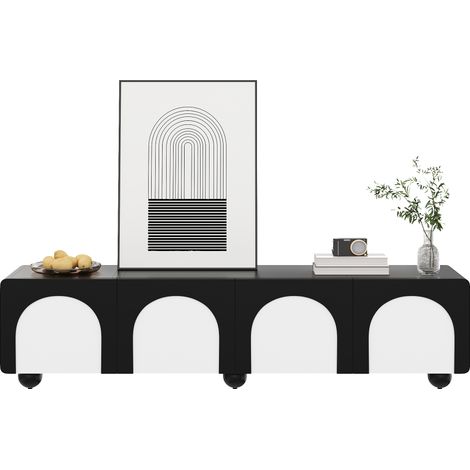 Mobile TV con due cassetti e due ante, mobile porta TV, pannello TV, mobile TV basso. Design classico in bianco e nero. 180 x 38 x 45 cm (L x P x A)