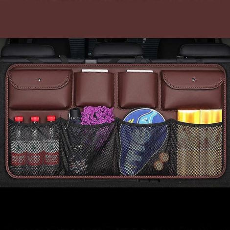 Cuir PU Compatible avec sac de rangement Compatible avec rangement pour banquette arrière et coffre Compatible avec accessoires de nettoyage intérieur Compatible avec berlines, SUV et monospaces