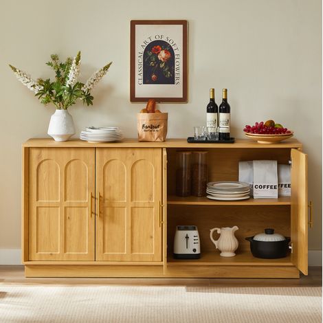 Buffet moderne 169x40x80 cm en MDF naturel, avec rangement modulable pour salon FloraGrace (1/5)