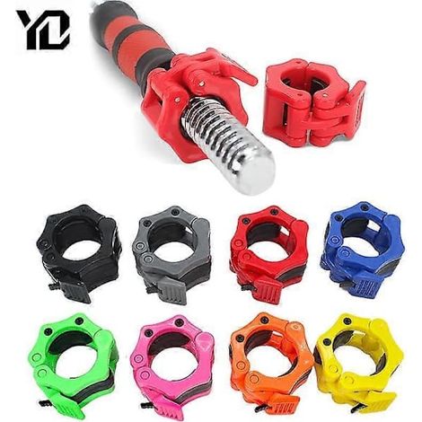 Lot de 2 verrous pour barres d'haltères de 25 mm, 28 mm, 30 mm et 50 mm. Clips de serrage pour barres d'haltères, fixations pour haltères, musculation, fitness et bodybuilding (bleu - 28 mm). (1/5)