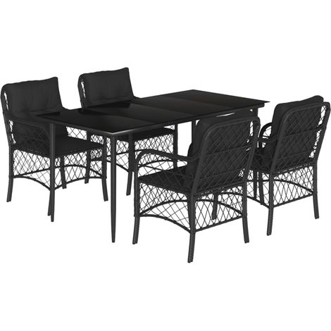 Ensemble à manger de jardin coussins 5pcs Mobilier de jardin Noir Résine tressée (1/5)