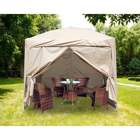 2x2m Pop Up Gazebo Marquee Outdoor Garden Party Tent Canopy 4 Side Panels Beige (1/5)