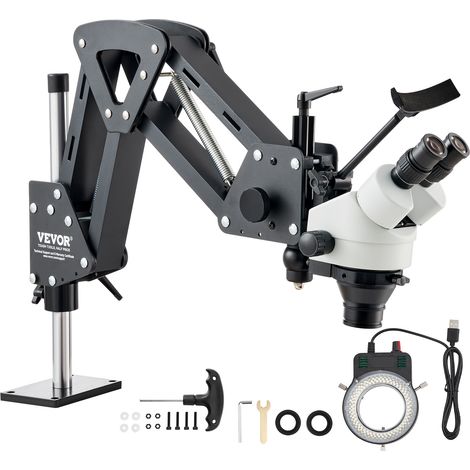 VEVOR Microscopio multidireccional  con soporte de resorte, microscopio de joyería con aumento de 7X-45X, soporte para incrustaciones de microjoyas con luz LED de anillo USB integrada, microscopio de 