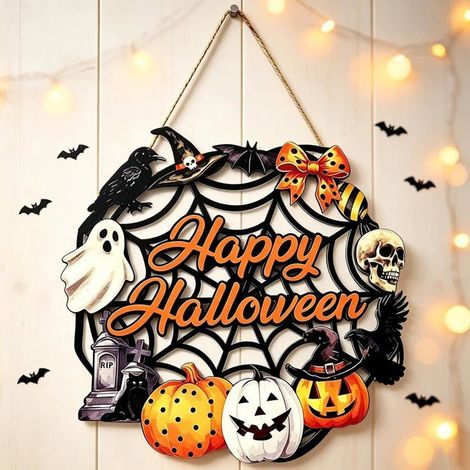 Couronne de Porte décorative d'halloween, Panneau de Porte d'halloween (1/5)