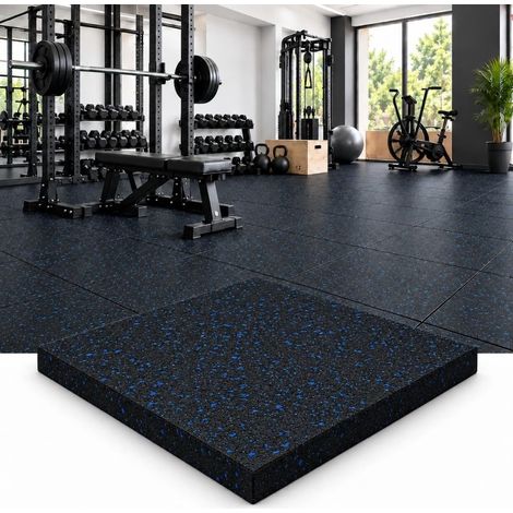 Iberogarden Loseta de Caucho negro y azul para Suelo de Gimnasio y Zonas Deportivas 100 x 100 cm x 15 mm (1/5)