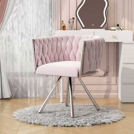 Chaise de maquillage en velours rose avec base pivotante et 4 pieds en métal, style luxueux pour chambre, 1 pièce (1/5)