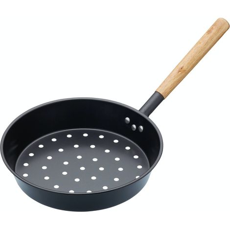 Sartén de acero al carbono KitchenCraft para asar castañas, 27 cm (1,5"), Negro