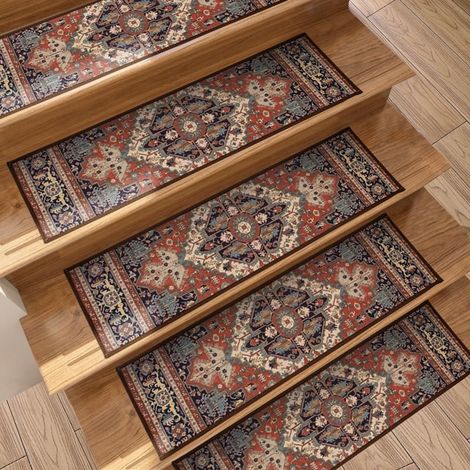 VESKO Alfombras Adhesivas para Escaleras 20,3x76,2 cm Antideslizantes Vintage Protegen Madera Reducen Ruido – Ideal para Hogar (1/5)