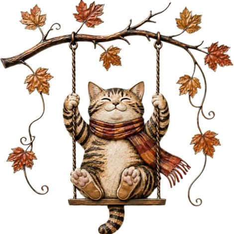 Practical New Cute Portable Autumn Cat Metal Wall Decor - Swing Style