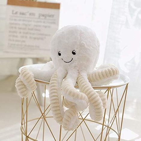 Peluche pieuvre 40 cm – Tissu coton polypropylène ultra-doux – Rembourrage 3D – Jouet et coussin multifonctionnel blanc (1/5)