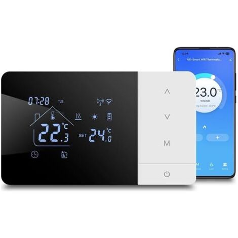 Thermostat Chaudière, WIFI Thermostat domestique numérique programmable, alimenté par batterie, thermostat chaudière 2 fils compatible avec Google e-Alexa contrôle vocal