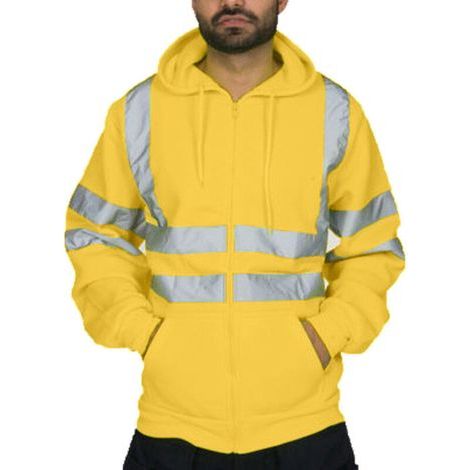 Sweat-shirt de sécurité à fermeture éclair et capuche, veste de travail réfléchissante, veste thermique polaire chaude – jaune – XXL – (1/5)