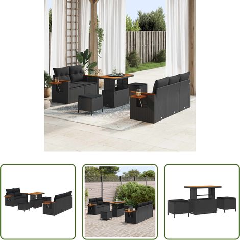 Canapé en poly rattan - Ensemble de canapé de jardin avec coussin 8 pcs Noir (1/5)
