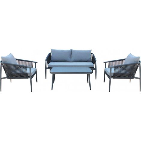Set Salotto da Giardino Divano 2 Poltrone e Tavolino con Cuscini in Alluminio Grigio scuro (1/5)