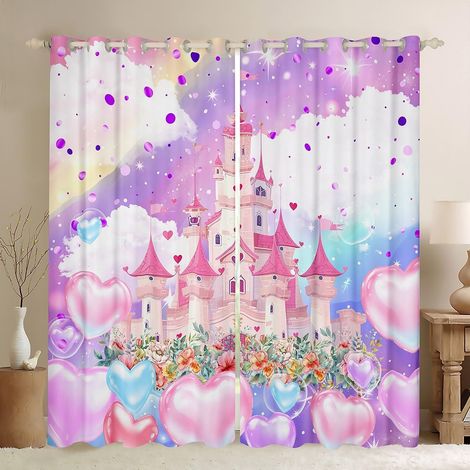 Magnifique rideau de château décoration d'intérieur, romantique 3D en forme de cœur imprimé rideaux de fenêtre pour filles garçons, violet bleu galaxie étoiles nuage fenêtre traitement - 260x140cm (Hx (1/5)