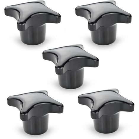 Poignée en croix en plastique - Avec douille en acier galvanisé - DIN 6335-KU-32-M6-K - Filetage M6 - Lot de 5 (1/3)
