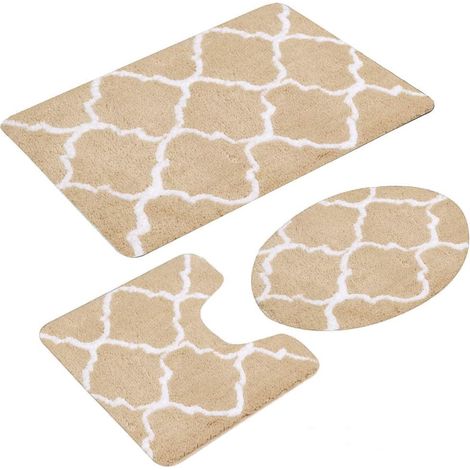 Set of 3 super absorbent non-slip bath mats for bathroom, shower, bedroom, living room (beige) (1/5)