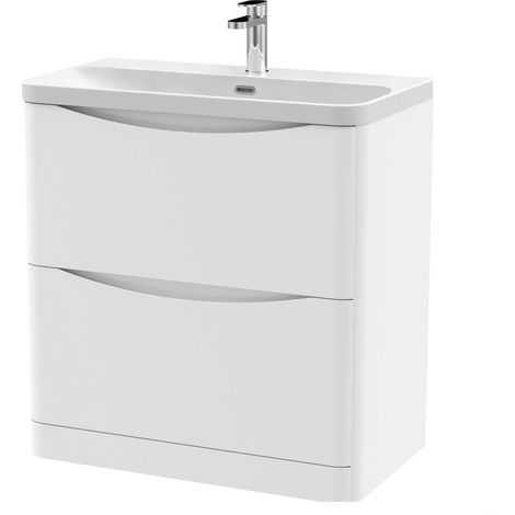 Balterley Dunwood Modern Bathroom Floor Standing 2 Drawer Vanity Unit & Ceramic Basin, Satin White, 800mm