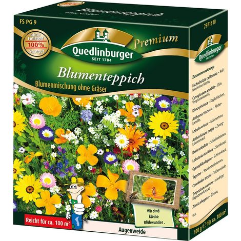 Quedlinburger Saatgut – Tapis fleuri « FS Blumenteppich » – Graines de fleurs, mélange sans graminées, 100 g pour env. 100 m² (1/2)