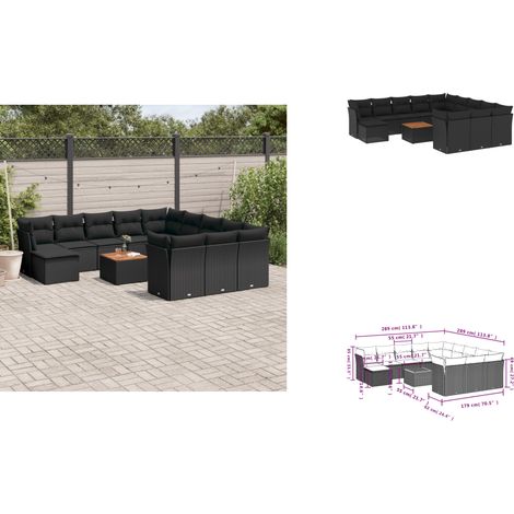 Salon de jardin avec coussins 13 pcs noir résine tressée - Ensemble Salon De Jardin - Meuble De Jardin - Mobilier Extérieur - Salon De Jardin Design - Set Salon De Jardin (1/3)