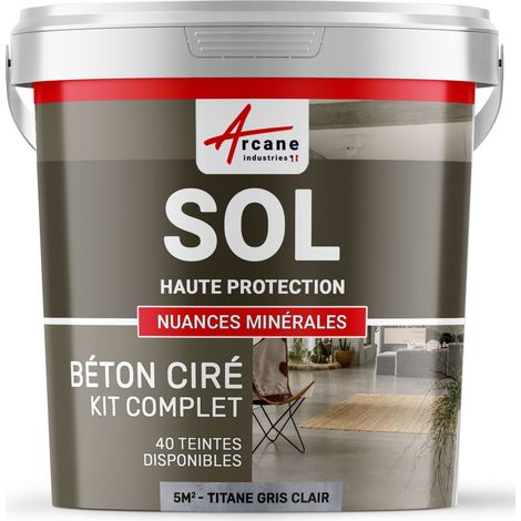 Béton ciré sol en kit, primaire et vernis de finition inclus - 5 m² (en 2 couches) Titane Gris Clair - ARCANE INDUSTRIES