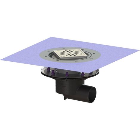 -Bodenablauf Ecoguss Pressfl. DN 70, seitl., Variofix, Designrost (1/2)