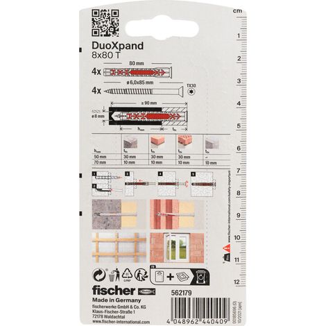 Vis autotaraudeuse avec goupille Fischer DuoXpand TX30 8 0x80 mm 4 unités