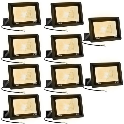 10 Pièces Projecteur Led Extérieur 50W, Spot Led Exterieur 5000LM 3000K Blanche Chaude IP66 ImperméAble Projecteur Exterieur Pour Jardin Garage Patio Grange Cour