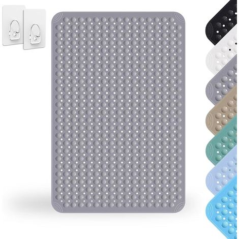 Tapis De Douche, 80 x 120 cm Tapis Antidérapant Tapis Antidérapant en PVC, Tapis de Douche Carré Gris (1/5)