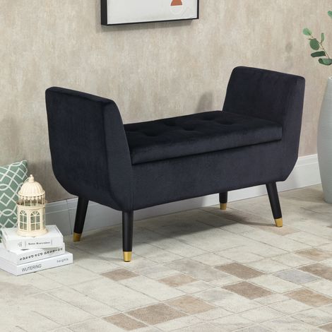 Panca contenitore imbottita con vano portaoggetti e braccioli, 107 x 42 x 65 cm, nero HAVRYA (1/5)