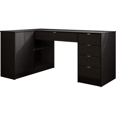 Bureau d'angle Comfivo Papilio II, Noir, Avec des portes, Avec tiroirs, Angulaire, Le nombre de portes: 0, Nombre de tiroirs: 0, 76x158x98cm