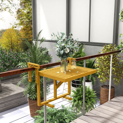Tavolino da Ringhiera per Balcone Pieghevole e Regolabile in Legno, Colore Legno