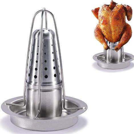 Soporte de acero inoxidable para pollos y accesorios para parrillas de barbacoa.