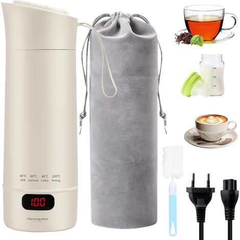 Petite bouilloire électrique de voyage 400 ml, petite bouilloire de voyage, eau d'ébullition rapide avec réglage de la température, arrêt automatique, température constante, pour thé, café, lait (1/5)