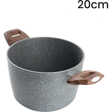 TrAdE Shop Traesio - Pentola Antiaderente Antigraffio Resistente 2 Manici Legno Per Piano Induzione Da ø16-20cm - -diametro 20cm -