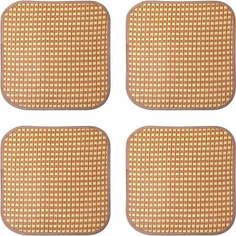 Lot de 4 Coussins de siège rafraîchissants carrés en rotin, Tapis de Chaise d'été tissé Respirant et antidérapant pour Bureau/Voiture/Salle à Manger/Jardin (40 × 40 cm) (1/5)