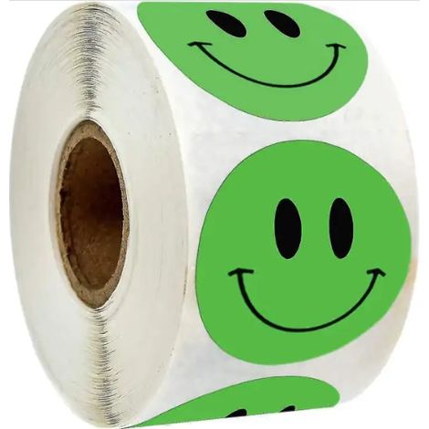 500 autocollants ronds Smiley verts, 25,5 mm, papier kraft haute adhérence, pour récompenses scolaires, organisation et décoration (1/3)