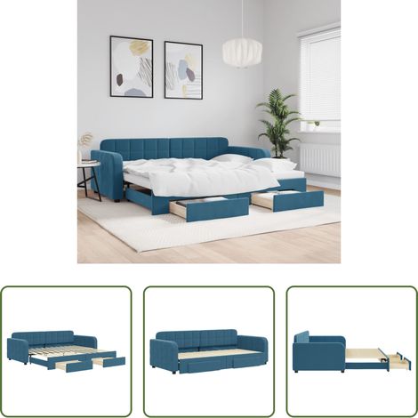 vidaXL Sofa-Bett - Tagesbett Ausziehbar mit Schubladen Blau 90x200 cm Samt (1/5)