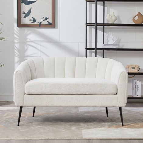 Méridienne 127,5x70x76,5 cm - Tissu Chenille - Structure Bois Massif - Ressorts Ensachés - Capacité 158,8 kg - Pieds Métal Réglables - Ivoire (1/5)