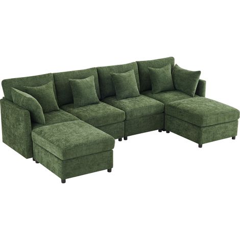Canapé modulaire convertible en U et en L, avec 2 poufs et 6 coussins – Ensemble de canapé moderne en tissu chenille – Adapté au salon, à l'appartement et à divers espaces de vie. Vidéo disponible – V (1/5)