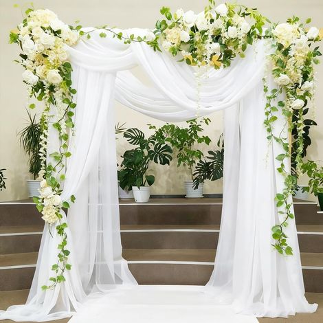 Rideau en Tulle Blanc, 130 x550cm Arche Tenture Mariage Tissu drapé Arche Rideaux, Toile Plafond Swag, décoration Mariage Cérémonie Fête, emballage cadeaux, bricolage, couture (1/5)