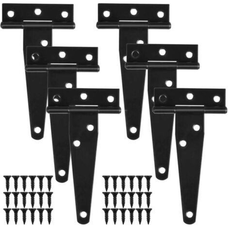 Cerniere a T laccate nere da 2 pollici, cerniere per porte in metallo resistente da 6 pollici per porte in legno, cerniere per porte in ferro antiruggine con viti per porte scorrevoli a scomparsa. (1/4)
