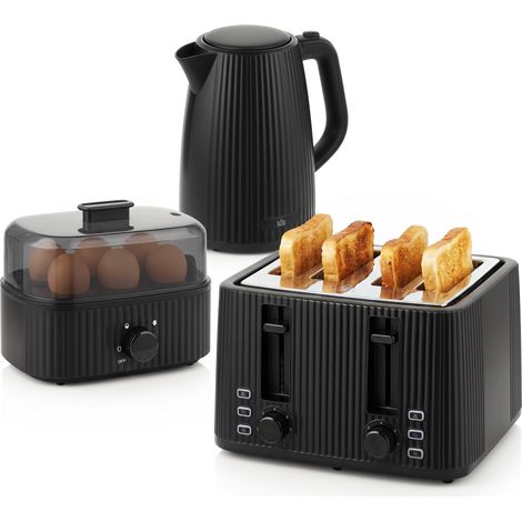 Frühstücksset Wasserkocher 1,7L Toaster 4 Scheiben Eierkocher Schwarz (1/5)