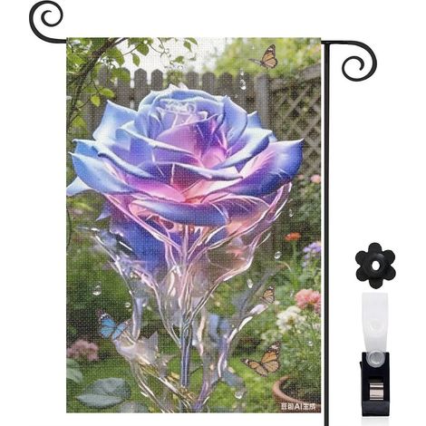Bannière de cour feuilles vertes et rose à dégradé 30 x 45 cm décoration extérieure et intérieure (1/5)