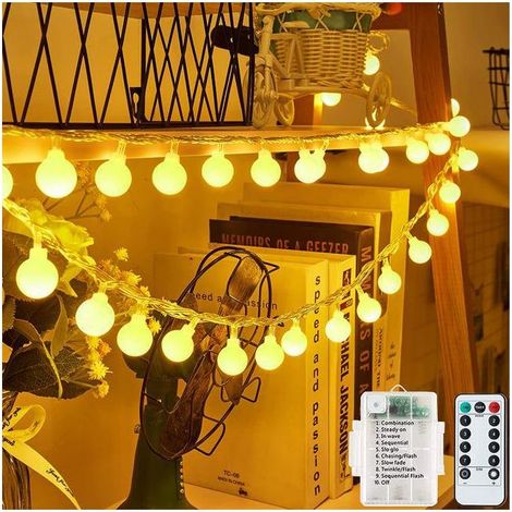 Guirlande Lumineuse Extérieur/intérieur, 4.5M 50 LED étanche IP44, Batterie à Piles, 8 Modes avec Télécommande Minuterie(Blanc Chaud) (1/5)